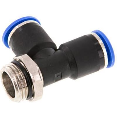 12mm x G1/2'' rechte hoek T-stuk Messing/PA 66 Insteekfitting Buitendraad Draaibaar NBR