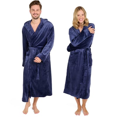 Blumtal Badjas Unisex - Dames en Heren Badjas - Fleece Badjas met Capuchon - met Zakken - Donkerblauw - Maat S