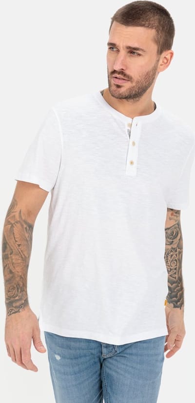 camel active Henleyshirt met korte mouwen van zuiver katoen - Maat menswear-L - Wit