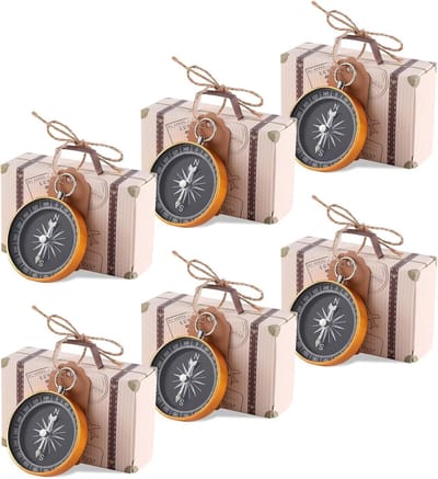 20Pcs Favor Boxes - Candy Gift Box Met Compass Kraft Tags Voor Bruiloft - Baby Shower - Verjaardagsfeest (Rose Goud)
