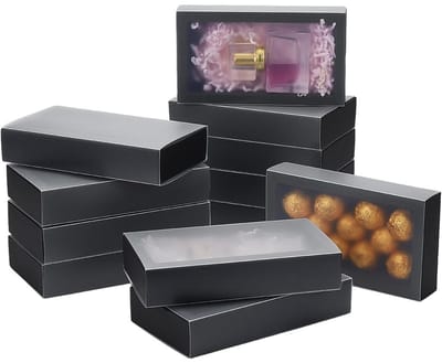 Dailygoods- Geschenkdozen 12 stuks - Zwart/Bruin - PVC Venster - Verpakkingsmateriaal - Feestverpakking - 16,2 x 9,2 x 3,2 cm - Duurzaam Papier - Verpakkingsdozen