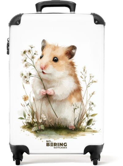 NoBoringSuitcases.com - Koffer - Hamster met bloemetjes - Past binnen 55x40x20 cm en 55x35x25 cm - Trolley handbagage - Valiezen met wieltjes volwassenen - Reiskoffer op wielen - Rolkoffer lichtgewicht
