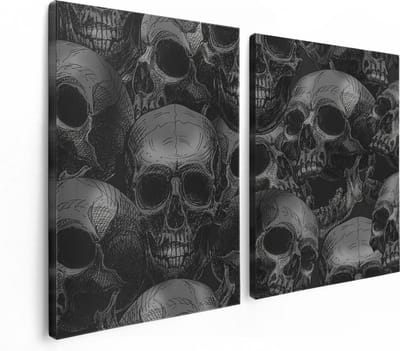 Artaza Canvas Schilderij Tweeluik Schedels - Doodshoofden - Doodskoppen - 120x80 - Foto Op Canvas - Canvas Print