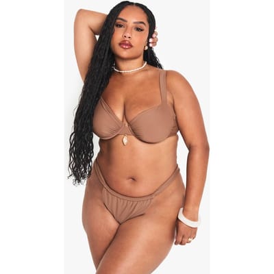 boohoo Dames Plus Bikinitop met Ondersteunende Beugels en Schelpversiering | Chocoladebruin | Maat: 50