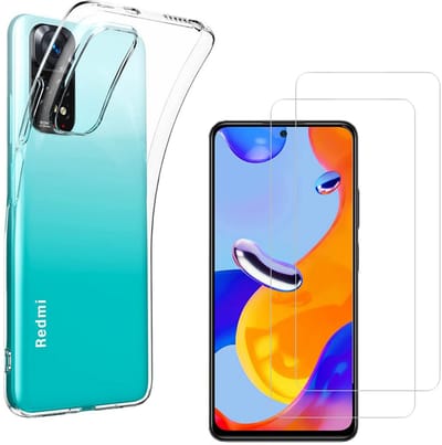 Hoesje Ultraslank geschikt voor Xiaomi Redmi Note 11 Pro / Redmi Note 11 Pro 5G backcover siliconen Transparant en 2 stuks ScreenProtector Gehard Glas