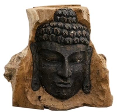Boeddha gezicht op hout
