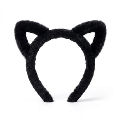 Zwarte pluche kattenoortjes haarband – schattige fluffy diadeem voor dames, meisjes en cosplay
