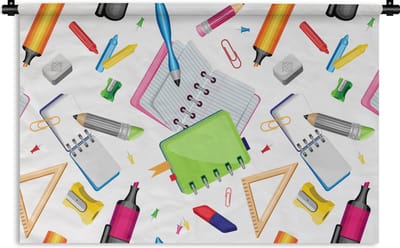 Wandkleed - Wanddoek - Patroon - School - Potlood - 90x60 cm - Wandtapijt