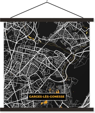 Posterhanger incl. Poster 60x60 cm - Schoolplaat - Plattegrond - Garges-les-Conesse - Kaart - Frankrijk - Stadskaart - Textielposter - Zwarte latten - Stadskaart