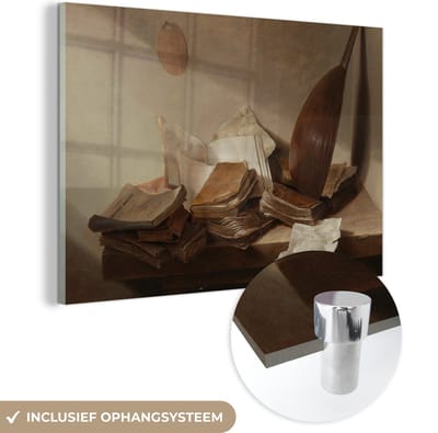 ® Glasschilderij 180x120 cm - Schilderij acrylglas - Stilleven met boeken - Schilderij van Jan Davidsz. de Heem - Foto op glas - Muurdecoratie woonkamer - Wanddecoratie slaapkamer - Schilderijen