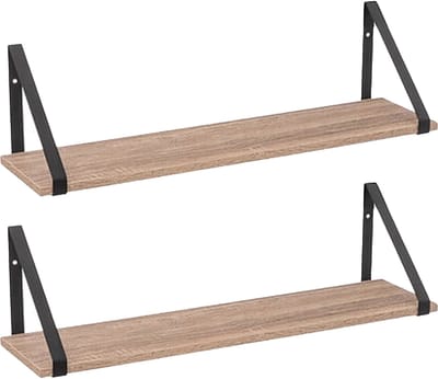 Five Wandplankje Aliaj - 2x - zwart/beige - metaal/hout - 58 x 16 x 15 cm