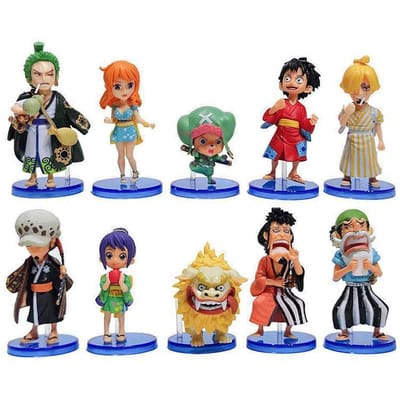 10 stuks/set One Piece Anime Figuur Luffy Sanji Nami Zoro Chopper Frank Robin PVC Actiefiguur Model Kinderpoppen Cadeau Speelgoed gray