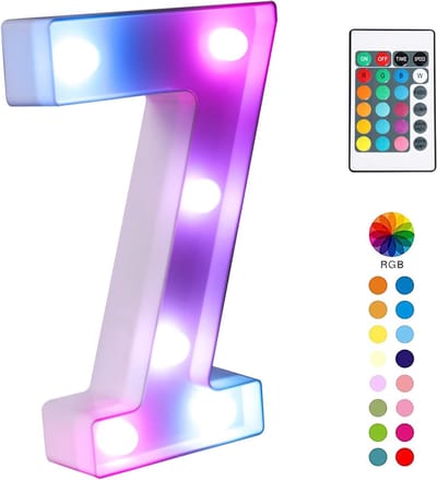 Lichtgevend Cijfer 7 - 22 cm - RGB Met Afstandsbediening