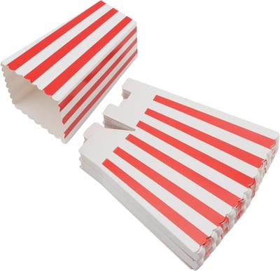100 Stuks Popcorn Dozen 7 x 5 x 11.5 cm, 250gsm Gestreepte Papieren Snackdozen voor Feestjes en Filmavonden