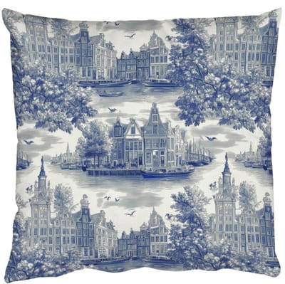 Sierkussens - Kussentjes Woonkamer - 50x50 cm - Huizen - Bomen - Water - Vogels - Blauw