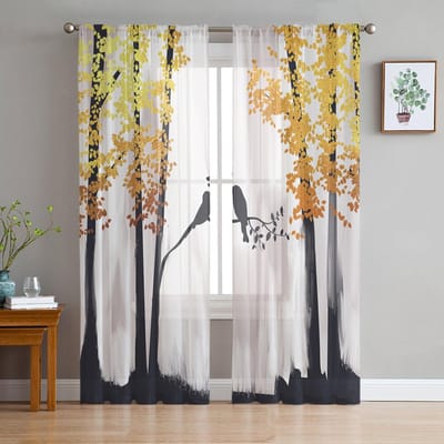 Bosboom Vogel Transparante Gordijnen Voor Woonkamer Slaapkamer Huisdecoratie Keuken Tule Voor Ramen Voile Draperieën 135W x 114H(cm) white
