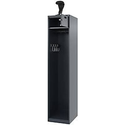 Brandweerkluis C+P Evolo PRAKTUS, 1 compartiment, helmhouder, met sokkel, vloerglijders, B 400 x D 500 x H 1850 mm, RAL 7016 antracietgrijs