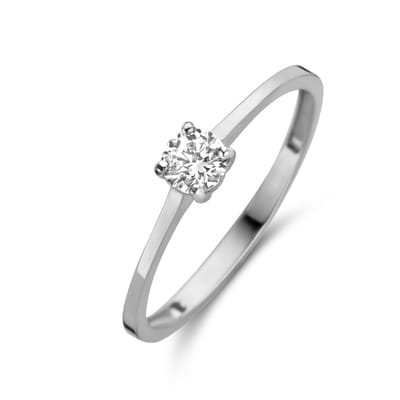 New Bling 9NBG-0631-50 Wit Gouden Solitair Ring Met Zirkonia - Dames - Maat 50 - 4mm Zirkonia - 4 Pootjes Chatonzetting - 14 Karaat - Witgoud