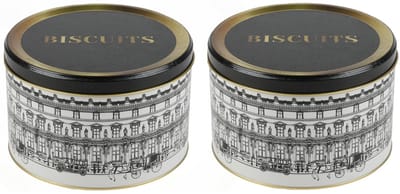 Urban Living Koektrommel - 2x - voorraadblik Biscuits - Versailles - metaal - wit/zwart - 17 x 11 cm