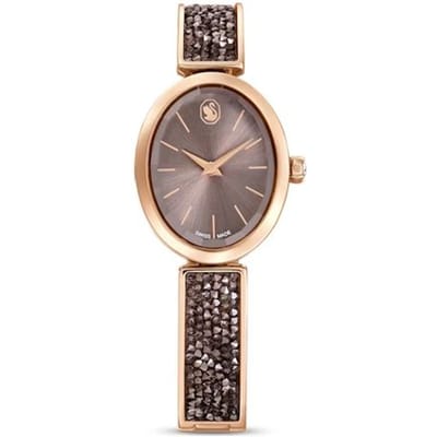 Montre Swarovski Crystal Rock Série Ovale Mouvement Quartz Bracelet Métal Cadran Marron Résistante à l'eau 50m Montres Femmes 5656857 Brown Watch Dial gray
