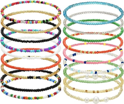 Elegante multi-laags enkelbanden voor vrouwen, elastische kralenanklets in grote maten, trendy accessoires voor dames