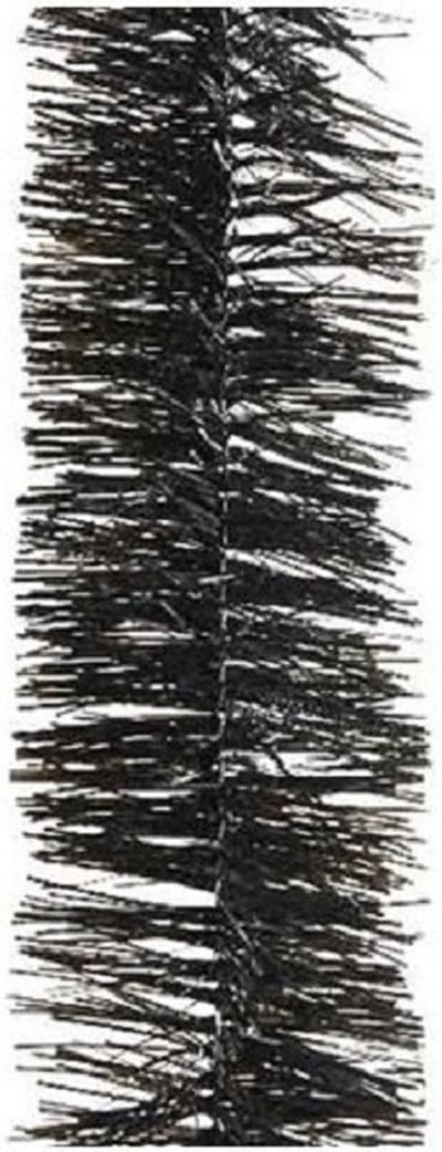 Decoris kerstslinger - 3x - zwart - 270 x 7 cm - folie/tinsel - lametta kerstboomversiering