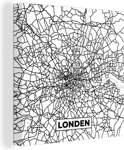 Canvas Schilderij Londen - Stadskaart - Plattegrond - Zwart Wit - Kaart - 20x20 cm - Wanddecoratie