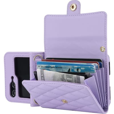Crossbody Tas Mode Lederen Hoes Voor Samsung Galaxy Z Flip 7 FE 6 5 4 3 Flip7 Flip6 Flip5 5G Lange Lanyard Portemonnee Kaarthoes For Samsung Z Flip5&Case & Strap