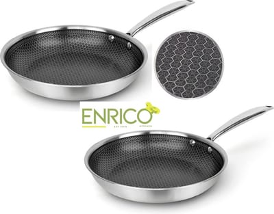 ENRICO - Koekenpannen Ø24 & Ø28 - Roestvrij - Stalen Honingraat Anti-Aanbakpan - PFAS en PTFE vrije Koekenpan inductie - Geschikt voor alle warmtebronnen, Inductie, Gas, Elektrisch & Keramisch - 24 en 28 cm