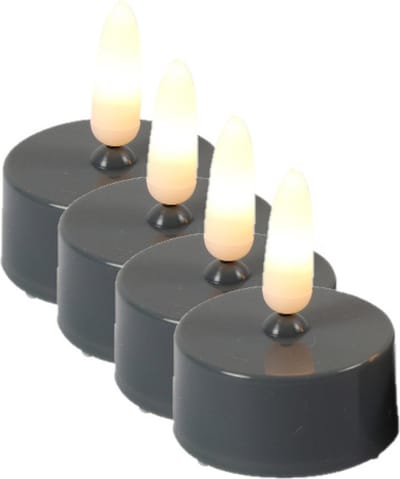 Countryfield LED theelichtjes/waxinelichtjes - 4x st - grijs - met timer - warm wit