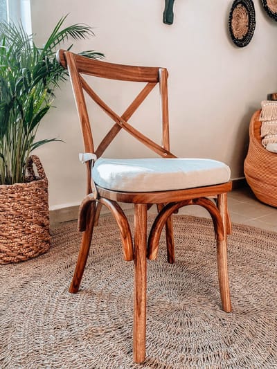 Monnarita TIKA - Teakhouten Stoel - Vintage Stijl - Ecru Kussenrijk
