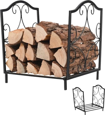 Brandhoutrek - Houtopslag standaard - Haardhout opslaan - Verhoogde poten - 33 x 32 x 39 cm - Zwart