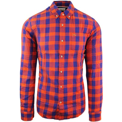 Scotch & Soda Geruit Heren Overhemd Oranje