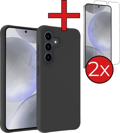 Hoesje - Met 2x Screenprotector - Geschikt voor Samsung Galaxy S24 - Sterk & Shockproof - Telefoon Hoes - Back Cover - Siliconen Case - Telefoonhoes - Zwart