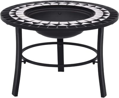 Vuurschaal Mozaïek - Buitenhaard Keramiek - Terras Verwarming - Met BBQ Rooster - 68 cm Diameter - Zwart Wit