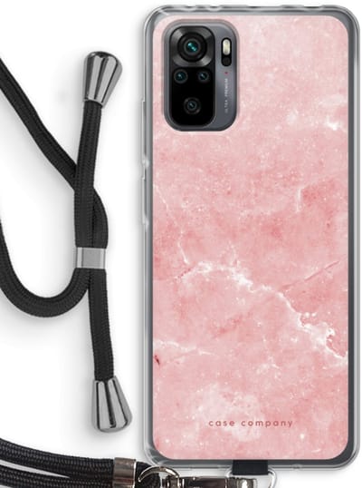 Case Company® - Hoesje met koord geschikt voor Xiaomi Redmi Note 10 Pro hoesje met Koord - Roze marmer - Telefoonhoesje met Zwart Koord - Bescherming aan alle Kanten en Over de Schermrand