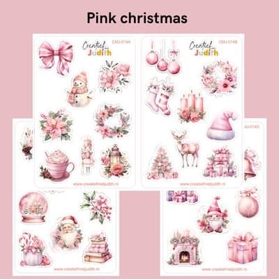 Bullet Journal Stickers - Planner Agenda Stickers - Pink christmas stickers - 4 stickervellen - kerstman - Scrapbook stickers - Deco stickers - roze kerst stickers - volwassenen en kinderen
