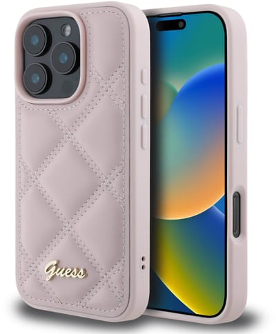Hoes voor Apple iPhone 16 Pro Max, Guess, Quilted Metal Logo, Roze