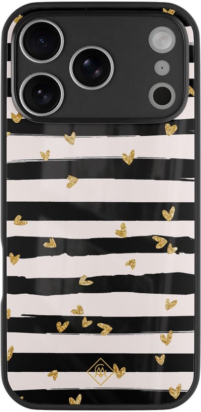 Casimoda® hoesje - Geschikt voor iPhone 17 Pro Max - Hart Streepjes - Luxe Hard Case Zwart - Backcover telefoonhoesje - Zwart