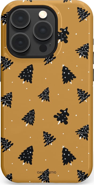 Casetastic hoesje geschikt voor Apple iPhone 15 Pro - MagSafe - Dubbellaagse bescherming - Zwarte Kerstboom Feest - Fashion Case - Goud Donkergrijs Taupe