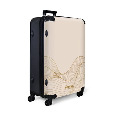 NoBoringSuitcases.com® - Koffer groot - Reiskoffer lichtgewicht - Beige met abstracte golvende lijnen - Rolkoffer met 4 wielen - Grote trolley XL - 98 liter bagage
