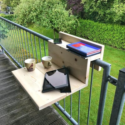 GoudmetHout® Balkontafel Hangend XL - 49 cm Hout - Balkonbar - Hangtafel Buiten - Relingdikte vanaf 14 t/m 16 cm - Bijzettafel Balkon & Tuin tafeltje - Transparant Wash