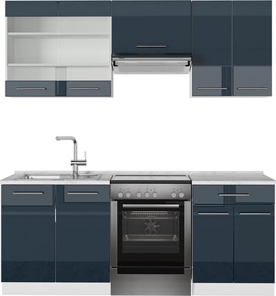 Vicco Fame-Line Keukenkasten – 200 cm, WB Marmer Donkerblauw hoogglans/wit