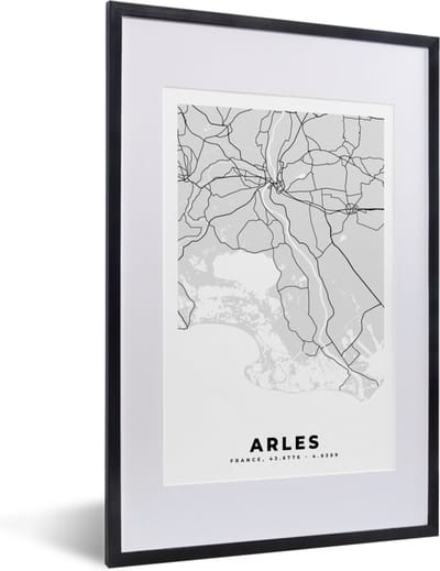Fotolijst incl. Poster - Plattegrond – Arles – Stadskaart – Kaart – Frankrijk - 40x60 cm - Posterlijst