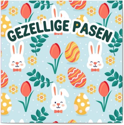 Luxe Vierkante Vrolijk Pasen Wenskaart - Paaskaart - 13,5x13,5cm - gevouwen kaart Inclusief gekleurde envelop