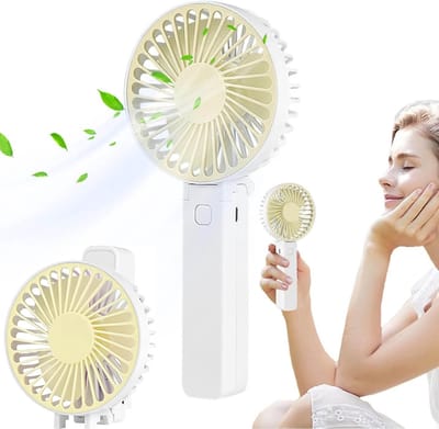 Handventilator - Draagbare Mini Ventilator - Mini Fan Oplaadbaar - 3 nelheidsinstellingen - Kleine Portable Ventilator met USB - Oplaadbaar - Opvouwbaar Ontwerp - Draadloze Tafelventilator - Ideaal voor op reis, kamperen of reizen - Geel