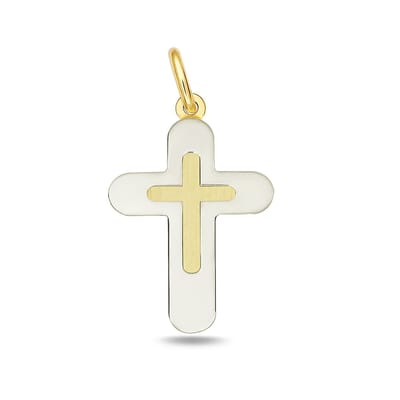 Juwelier Zwartevalk - 14 karaat gouden bicolor kruis hanger - 14.282