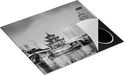 Chefcare Inductie Beschermer Rivier bij Stad Guiyang in China - Zwart Wit - 60x50 cm - Afdekplaat Inductie - Kookplaat Beschermer - Inductie Mat