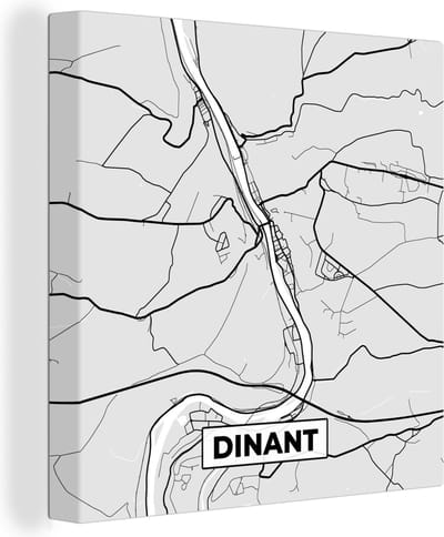 Canvas Schilderij Zwart Wit – België – Plattegrond – Stadskaart – Kaart – Dinant - 20x20 cm - Wanddecoratie