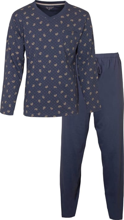 Paul Hopkins Heren Pyjama - Beige dessin - V Hals - Blauw - Maat M